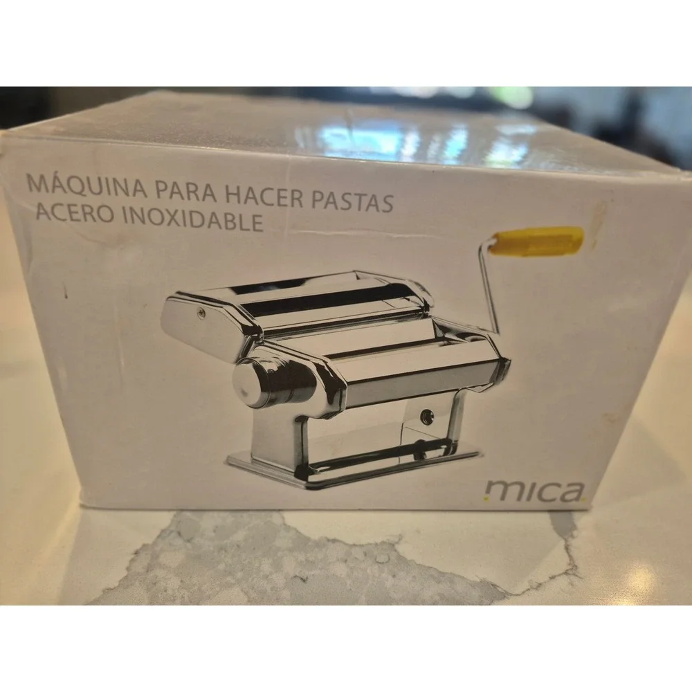 Mica Stainless Steel Manual Pasta Maker Machine with Hand Crank and Clamp Silver